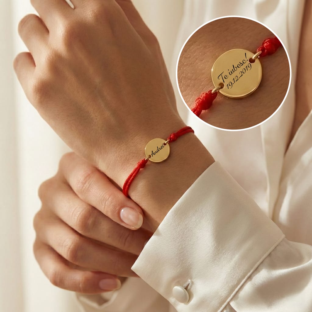 Bratara Luna cu snur rosu si nume gravat