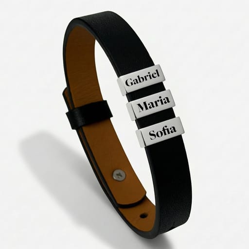 Bratara Leonis din piele naturala cu nume gravate